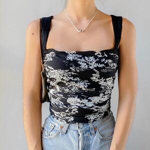 Free People Black and White Floral Tank Top